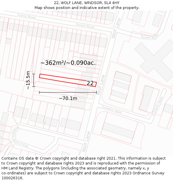 22, WOLF LANE, WINDSOR, SL4 4HY: Plot and title map