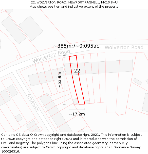22, WOLVERTON ROAD, NEWPORT PAGNELL, MK16 8HU: Plot and title map