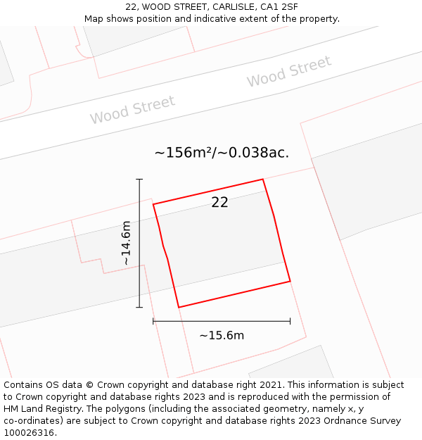 22, WOOD STREET, CARLISLE, CA1 2SF: Plot and title map