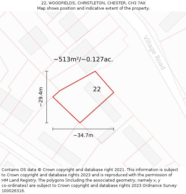 22, WOODFIELDS, CHRISTLETON, CHESTER, CH3 7AX: Plot and title map