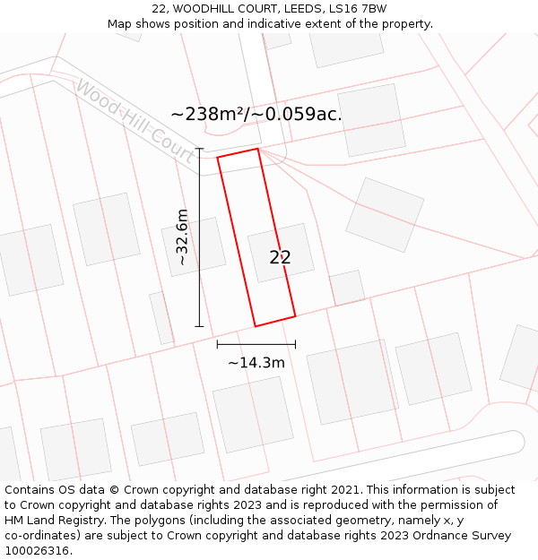 22, WOODHILL COURT, LEEDS, LS16 7BW: Plot and title map