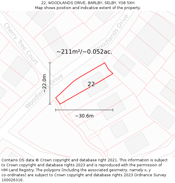 22, WOODLANDS DRIVE, BARLBY, SELBY, YO8 5XH: Plot and title map