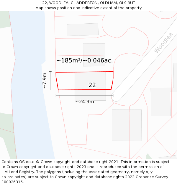 22, WOODLEA, CHADDERTON, OLDHAM, OL9 9UT: Plot and title map