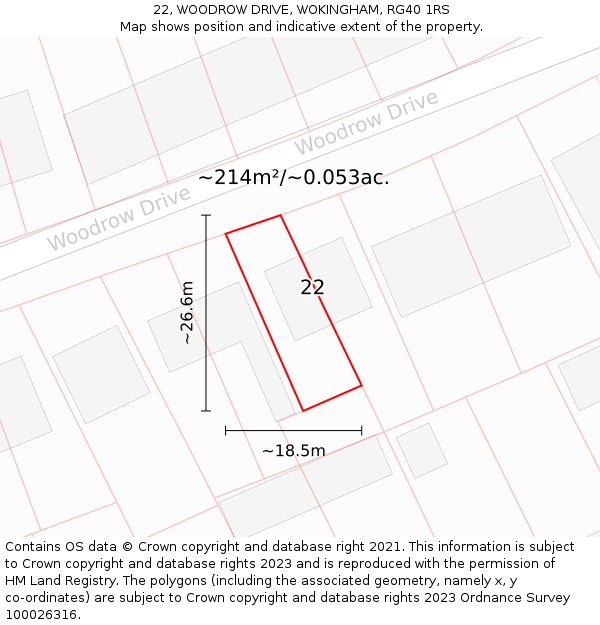 22, WOODROW DRIVE, WOKINGHAM, RG40 1RS: Plot and title map