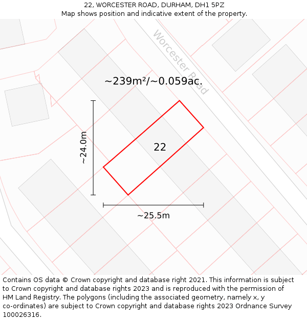 22, WORCESTER ROAD, DURHAM, DH1 5PZ: Plot and title map