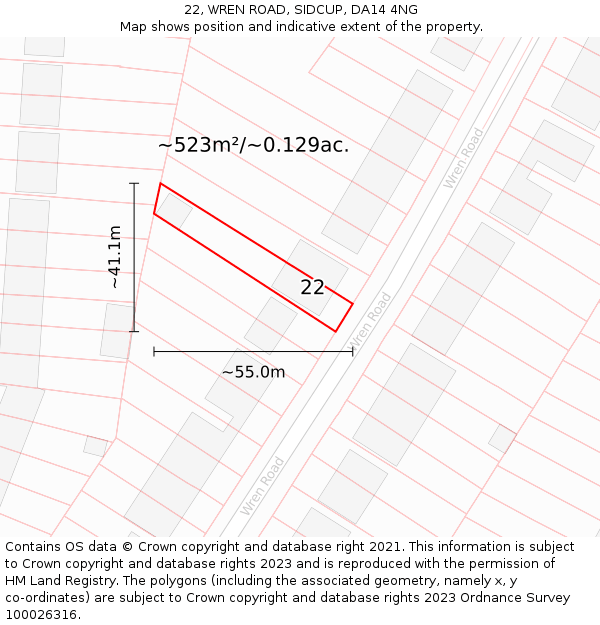 22, WREN ROAD, SIDCUP, DA14 4NG: Plot and title map