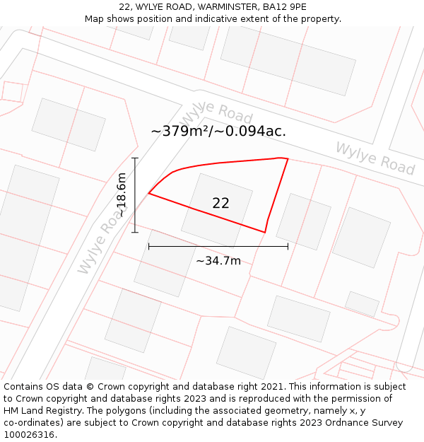 22, WYLYE ROAD, WARMINSTER, BA12 9PE: Plot and title map