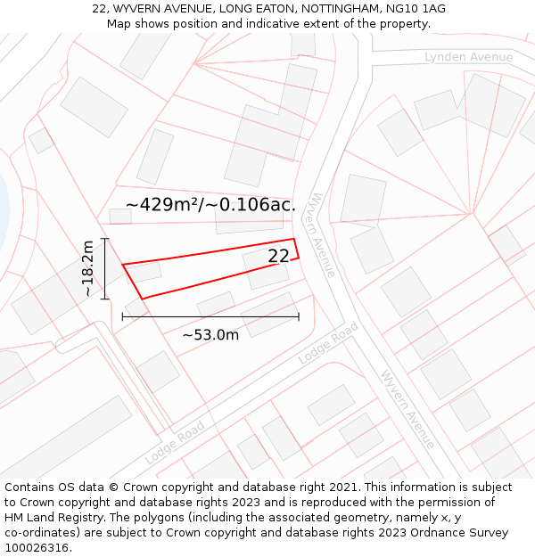 22, WYVERN AVENUE, LONG EATON, NOTTINGHAM, NG10 1AG: Plot and title map