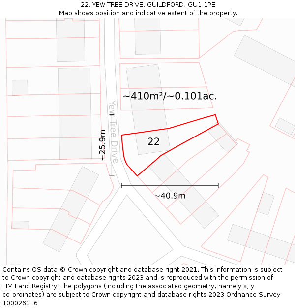 22, YEW TREE DRIVE, GUILDFORD, GU1 1PE: Plot and title map