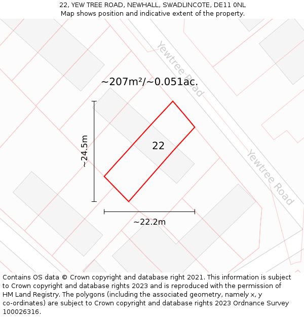 22, YEW TREE ROAD, NEWHALL, SWADLINCOTE, DE11 0NL: Plot and title map