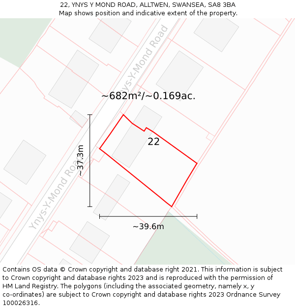 22, YNYS Y MOND ROAD, ALLTWEN, SWANSEA, SA8 3BA: Plot and title map
