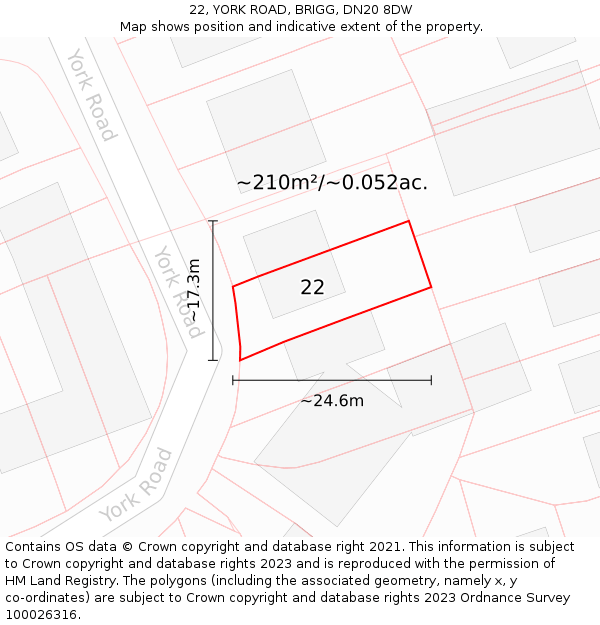 22, YORK ROAD, BRIGG, DN20 8DW: Plot and title map