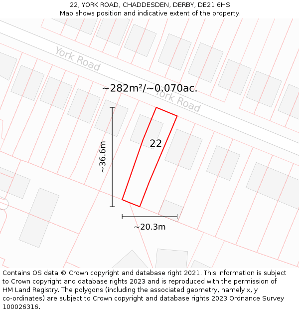 22, YORK ROAD, CHADDESDEN, DERBY, DE21 6HS: Plot and title map