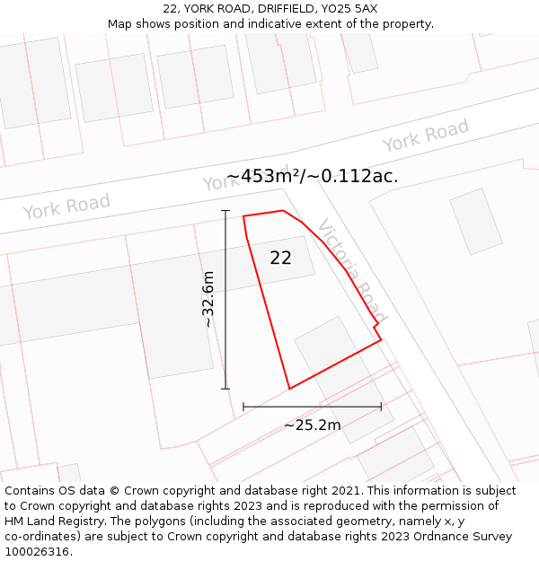 22, YORK ROAD, DRIFFIELD, YO25 5AX: Plot and title map