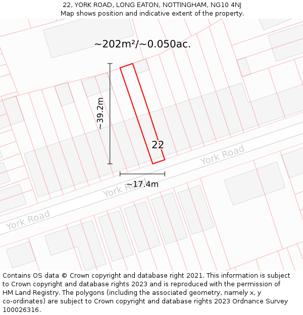 22, YORK ROAD, LONG EATON, NOTTINGHAM, NG10 4NJ: Plot and title map