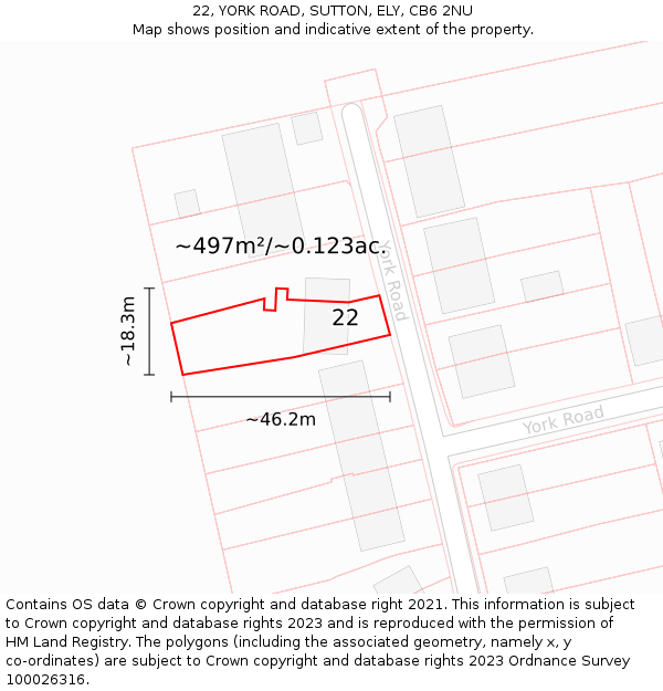 22, YORK ROAD, SUTTON, ELY, CB6 2NU: Plot and title map