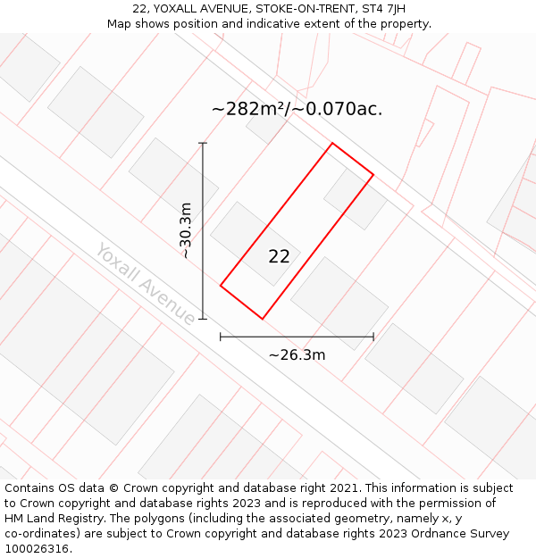 22, YOXALL AVENUE, STOKE-ON-TRENT, ST4 7JH: Plot and title map