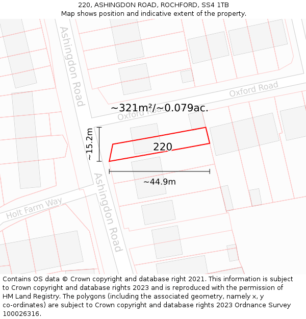 220, ASHINGDON ROAD, ROCHFORD, SS4 1TB: Plot and title map