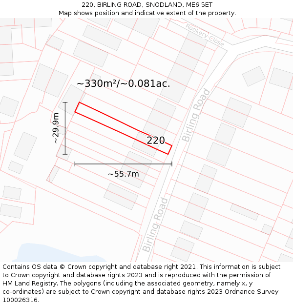 220, BIRLING ROAD, SNODLAND, ME6 5ET: Plot and title map