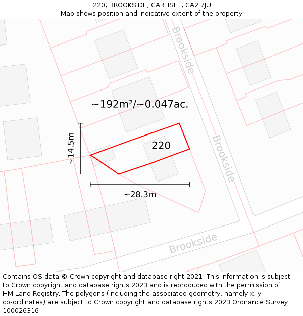 220, BROOKSIDE, CARLISLE, CA2 7JU: Plot and title map