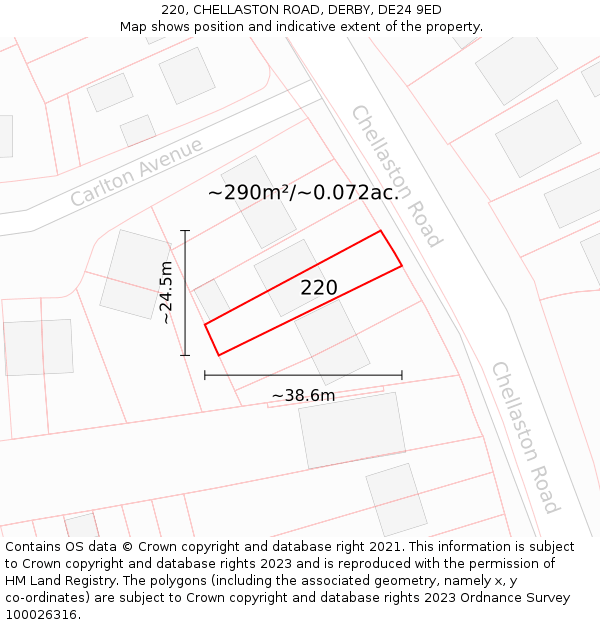 220, CHELLASTON ROAD, DERBY, DE24 9ED: Plot and title map