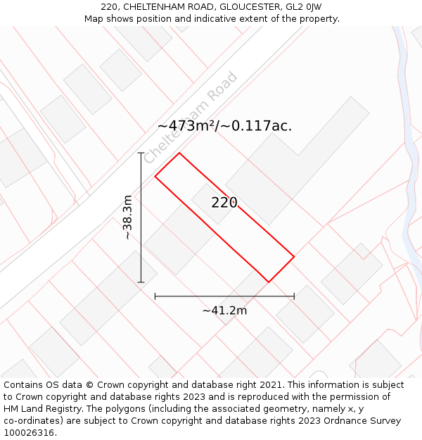 220, CHELTENHAM ROAD, GLOUCESTER, GL2 0JW: Plot and title map