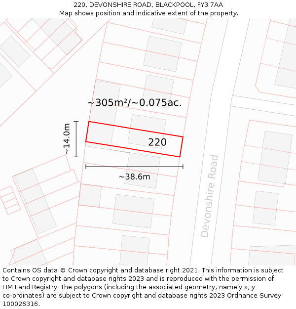 220, DEVONSHIRE ROAD, BLACKPOOL, FY3 7AA: Plot and title map