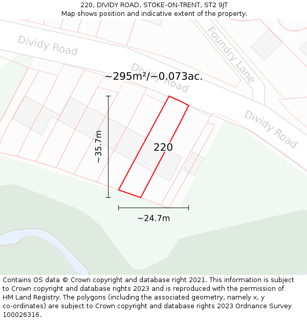 220, DIVIDY ROAD, STOKE-ON-TRENT, ST2 9JT: Plot and title map