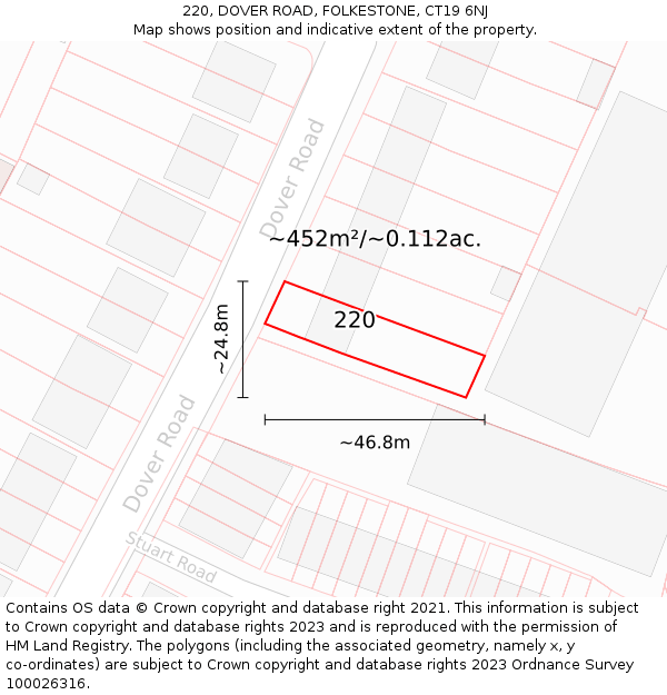 220, DOVER ROAD, FOLKESTONE, CT19 6NJ: Plot and title map
