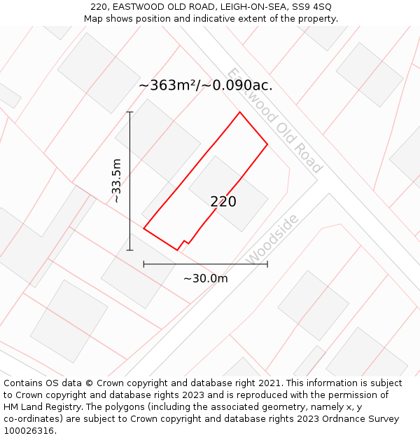 220, EASTWOOD OLD ROAD, LEIGH-ON-SEA, SS9 4SQ: Plot and title map