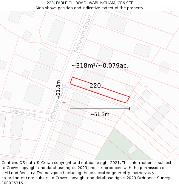 220, FARLEIGH ROAD, WARLINGHAM, CR6 9EE: Plot and title map