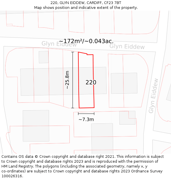 220, GLYN EIDDEW, CARDIFF, CF23 7BT: Plot and title map