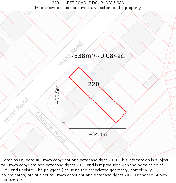 220, HURST ROAD, SIDCUP, DA15 9AN: Plot and title map