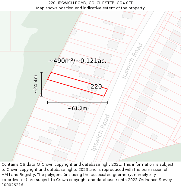 220, IPSWICH ROAD, COLCHESTER, CO4 0EP: Plot and title map
