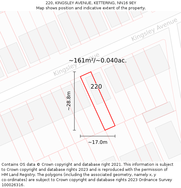 220, KINGSLEY AVENUE, KETTERING, NN16 9EY: Plot and title map