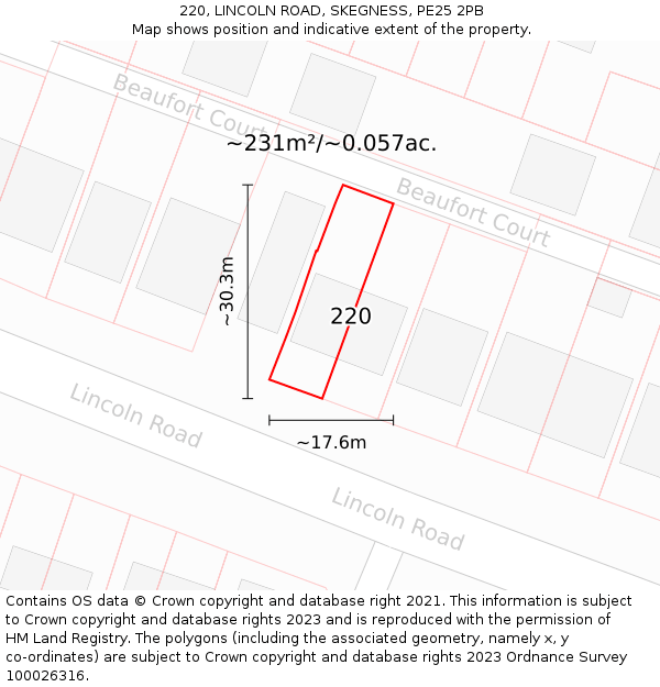 220, LINCOLN ROAD, SKEGNESS, PE25 2PB: Plot and title map