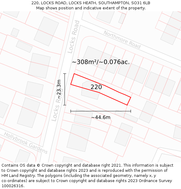220, LOCKS ROAD, LOCKS HEATH, SOUTHAMPTON, SO31 6LB: Plot and title map