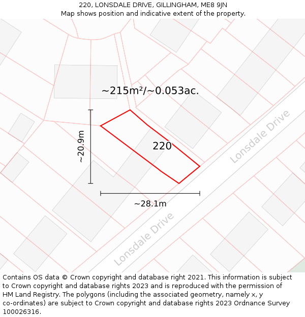 220, LONSDALE DRIVE, GILLINGHAM, ME8 9JN: Plot and title map