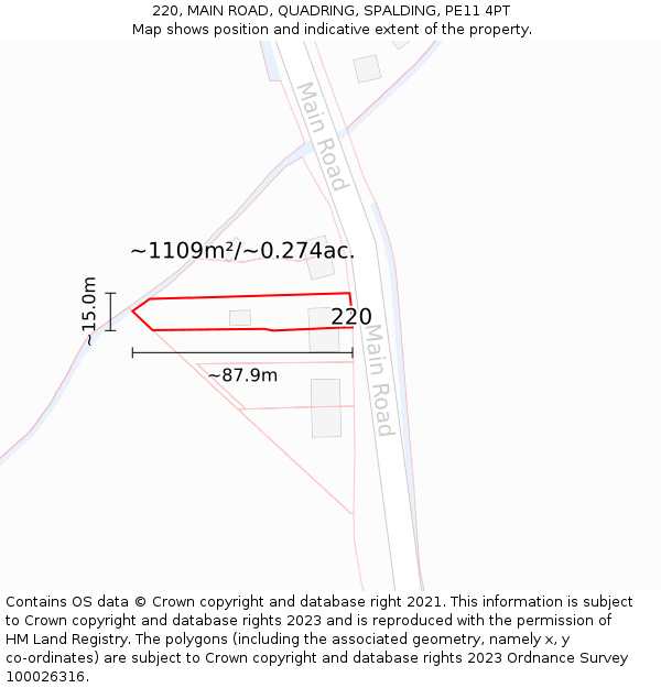 220, MAIN ROAD, QUADRING, SPALDING, PE11 4PT: Plot and title map