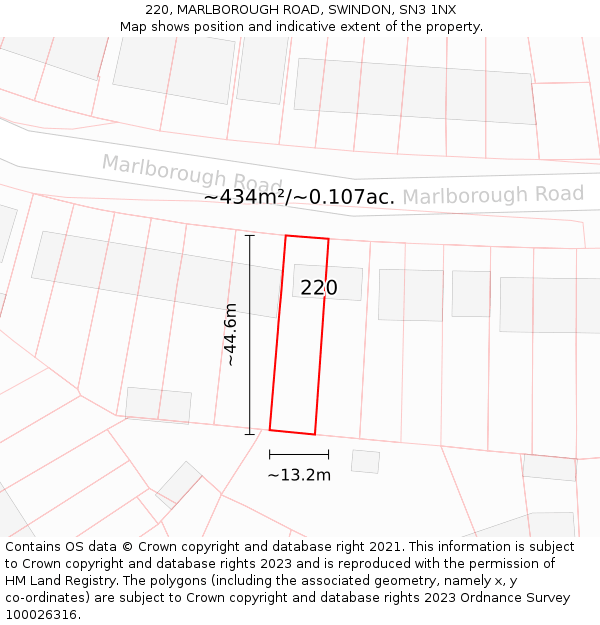 220, MARLBOROUGH ROAD, SWINDON, SN3 1NX: Plot and title map