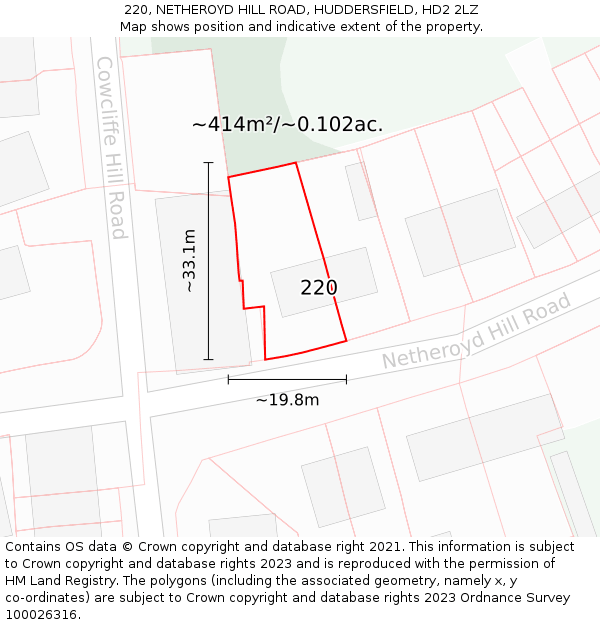 220, NETHEROYD HILL ROAD, HUDDERSFIELD, HD2 2LZ: Plot and title map