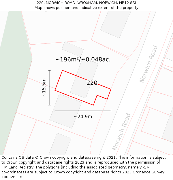 220, NORWICH ROAD, WROXHAM, NORWICH, NR12 8SL: Plot and title map