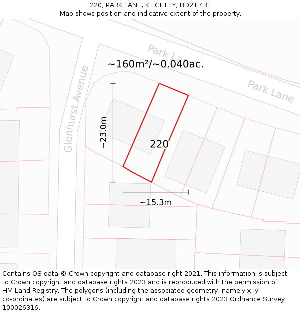 220, PARK LANE, KEIGHLEY, BD21 4RL: Plot and title map