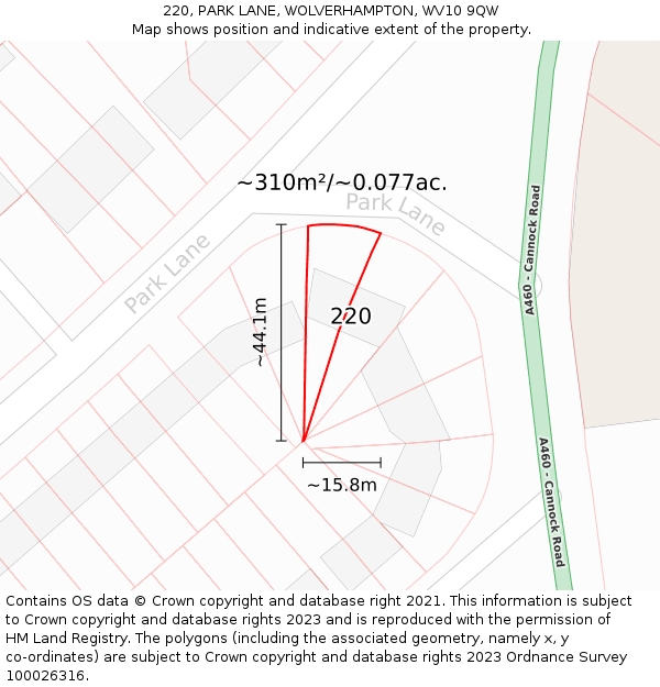 220, PARK LANE, WOLVERHAMPTON, WV10 9QW: Plot and title map