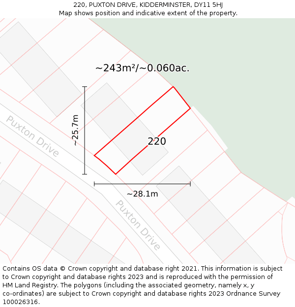 220, PUXTON DRIVE, KIDDERMINSTER, DY11 5HJ: Plot and title map