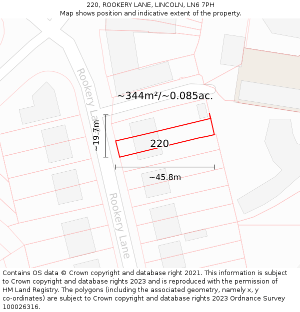 220, ROOKERY LANE, LINCOLN, LN6 7PH: Plot and title map