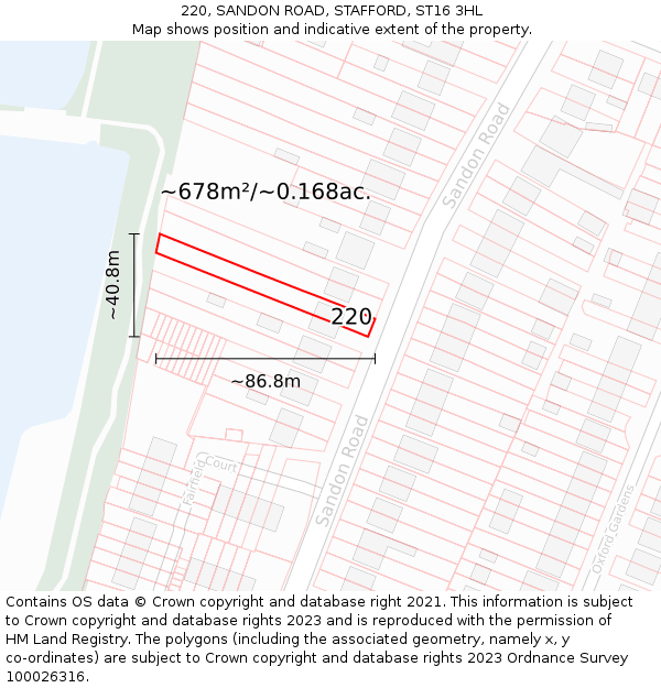 220, SANDON ROAD, STAFFORD, ST16 3HL: Plot and title map
