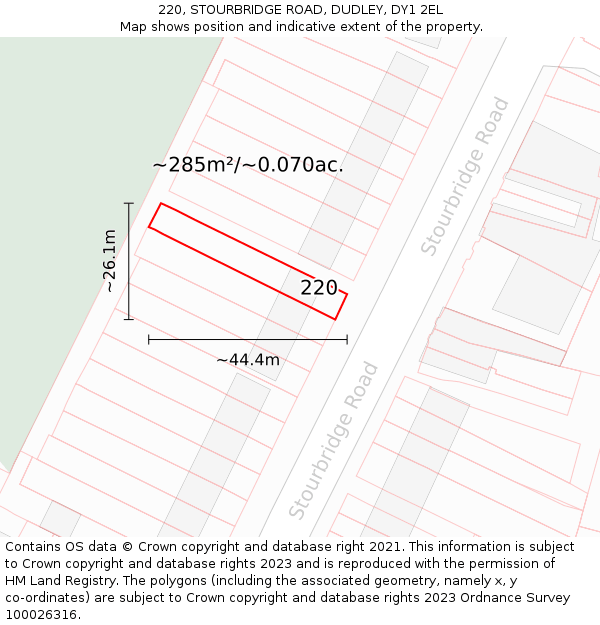 220, STOURBRIDGE ROAD, DUDLEY, DY1 2EL: Plot and title map