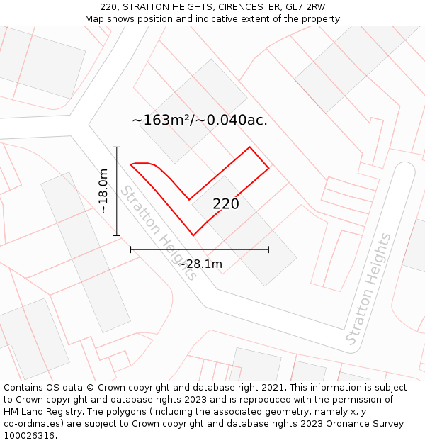 220, STRATTON HEIGHTS, CIRENCESTER, GL7 2RW: Plot and title map
