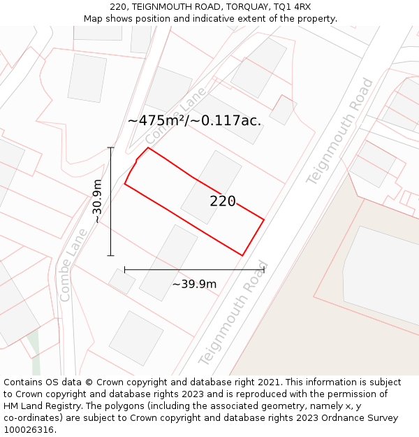 220, TEIGNMOUTH ROAD, TORQUAY, TQ1 4RX: Plot and title map